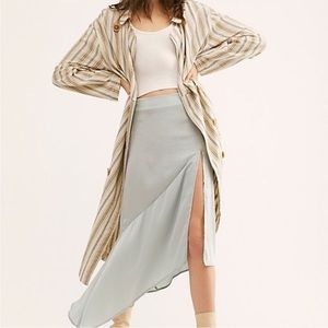 NEW FREE PEOPLE LOLA SLIT SKIRT Seafoam-Ocean blue